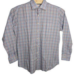Peter Millar Shirt Mens Large Purple Blue White Plaid‎ Long Sleeve Button Up